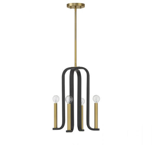 Archway 4-Light Pendant in Matte Black with Warm Brass Accents